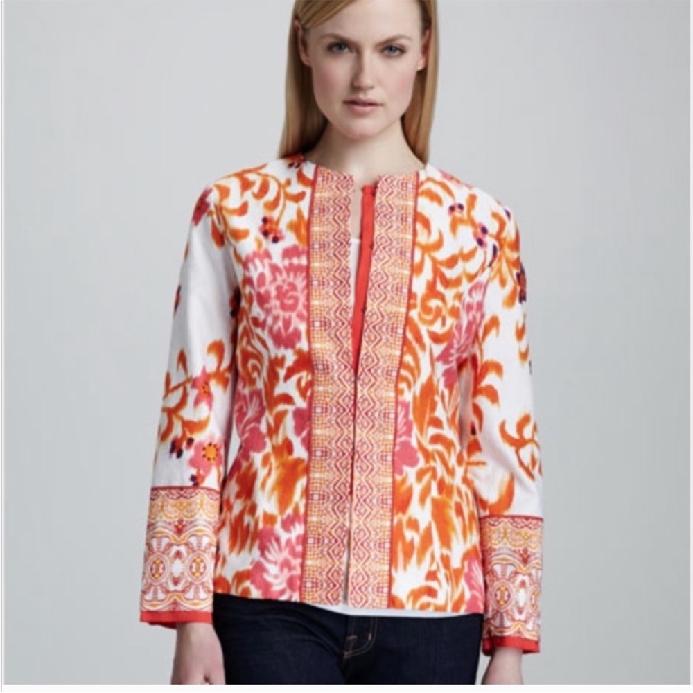 Indikka New York Orange & White Mixed Boho Print Jacquard Textured Jacket